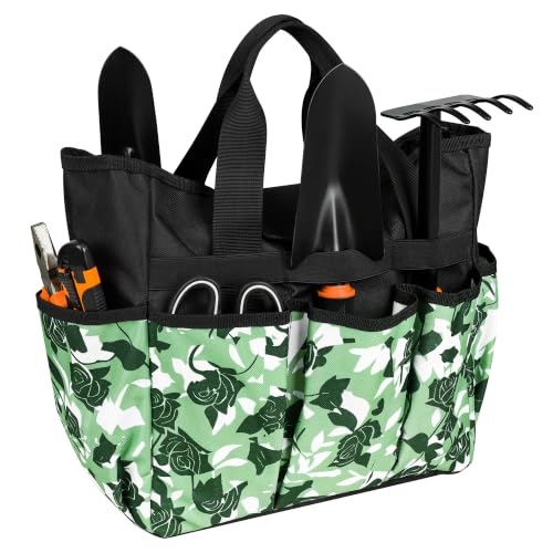 Portable Gardening Tool Tote Bag Organizer with 16 Pockets & Handle - color: Green Rose