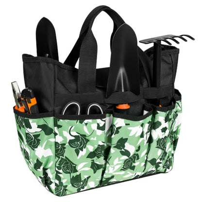 Portable Gardening Tool Tote Bag Organizer with 16 Pockets & Handle - color: Green Rose