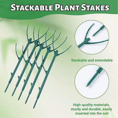 5 Pack Adjustable Plant Support Stakes,Stackable Plant Support Pole with Garden Ties and Clips, Suitable for Monstera,Climbing Plants and Indoor Outdoor Plants