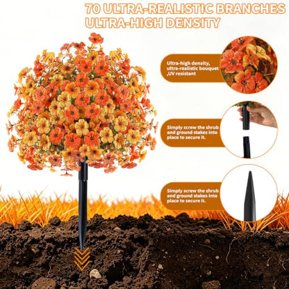 Agusbagli 4 PCS Fall Artificial Flower Ball Topiary 24" with Ground Spikes - color: Yellow, Orange