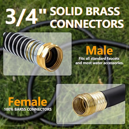 5/8" Garden Hose 100ft, -40℉ To 190℉ Hot/Cold Rubber hose, Black - color: Black, size: 100Ft