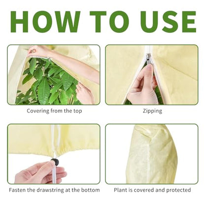Plant Covers Freeze Protection – 4 Packs 47.2" x 31.5" Thickened Plant Frost Protection Covers, Heavy Duty Winter Plant Covers with Zipper & Drawstring, Reliable Freeze Protection for Outdoor Plants - color: Beige-4PCS-47.2" x 31.5"