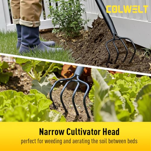 Colwelt 4 Tine Cultivator Rake 59'', 4 Prong Claw Garden Rake Long Handle