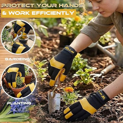 WFX Gardening Working Gloves Garden Thorn Proof Flexible Heavy Duty Leather Mechanic Utility Dexterity Breathable - size: X-Large