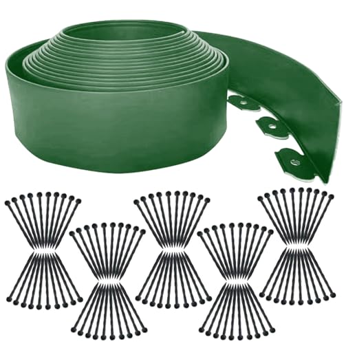 Landscape Edging 66FT,Garden Edging Borders [Extra Tall 4IN High] with 100 pcs Plastic Stakes, Lawn Edging Flexible DIY Fence for Landscaping,Flower Bed,Grass,Gravel,Tree Surrounding-Green - color: Green, size: 4IN x 66 FT