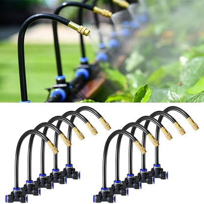 10 Pack 360° Copper Mister Nozzles with Tee for 5/16" Dirp Irrigation Kit - size: 10PCS