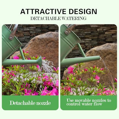 Metal Watering Can 1 Gallon for Outdoor Garden Plants, CGreen - color: Cream Green