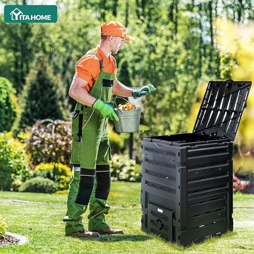 YITAHOME 120 Gallon (450L) Large Outdoor Garden Waste Container, Bin with Snap-on Top Lid and Aeration System, Lightweight Yard Waste Barrel, Easy Assembly
