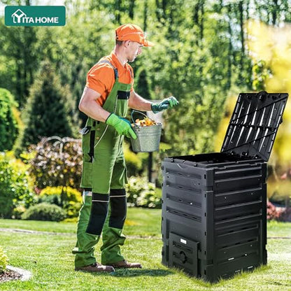YITAHOME 120 Gallon (450L) Large Outdoor Garden Waste Container, Bin with Snap-on Top Lid and Aeration System, Lightweight Yard Waste Barrel, Easy Assembly