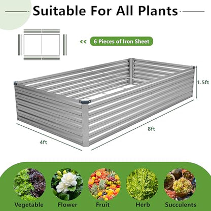 MGNO 8x4x1.5FT Galvanized Raised Garden Bed-Outdoor Planter Box for Vegetables-Metal Garden Bed,RRectangle Planting Box for Herb,Flower - size: 8x4x1.5FT, style: Sliver