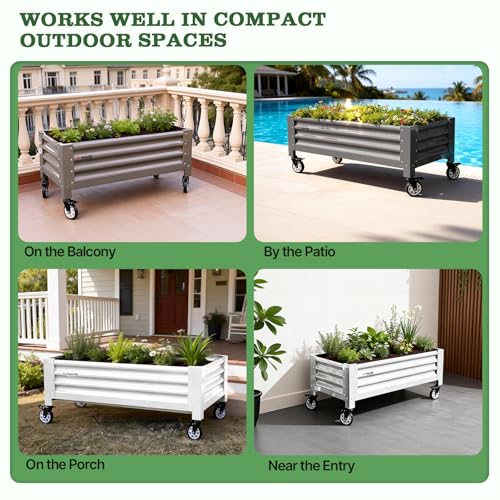 Anleolife Low-Profile Elevated Raised Garden Bed, Antique White - color: Antique White, size: 48x24x22 in