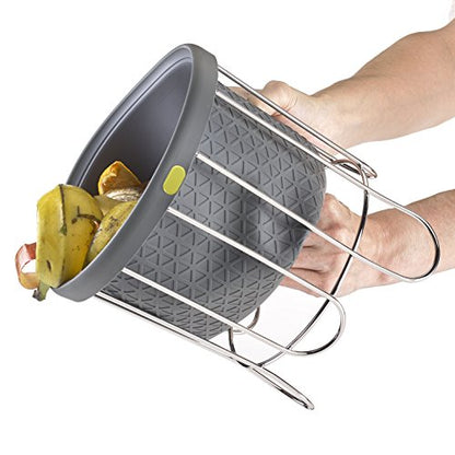Polder Kitchen Composter-Flexible Silicone Bucket inverts for Emptying and Cleaning - no Need to Touch Contents- Adjustable lid for Ventilation & Airflow Control, Gray/Green