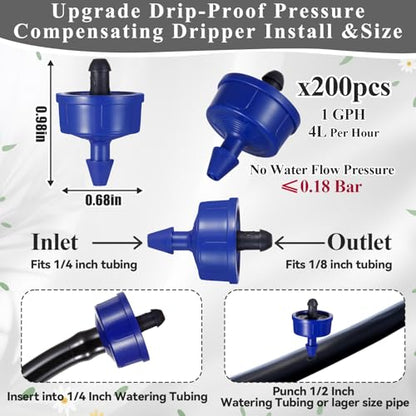 200Pcs 1 GPH Drippers Pressure Compensating Irrigation Emitters - color: 200 PCS 1GPH