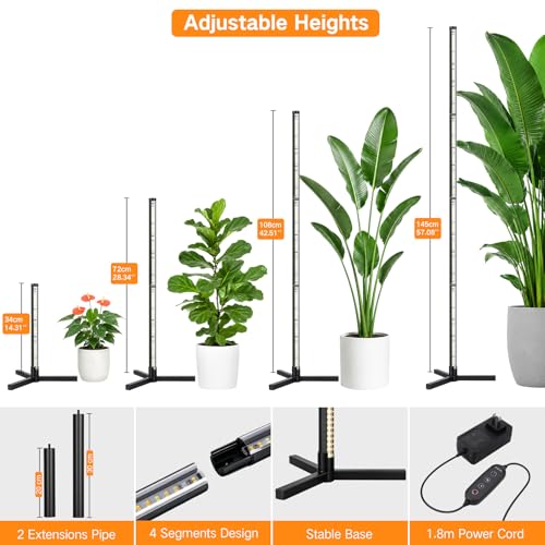 OUTON Standing Grow Lights for Indoor Plants, 60W Full Spectrum Plant Light - size: 6.4FT