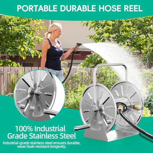 SPECILITE Garden Hose Reel, Holds 5/8In 75ft Capacity, with 6ft Leader Pipe - size: 75 FT, 6 FT Leader