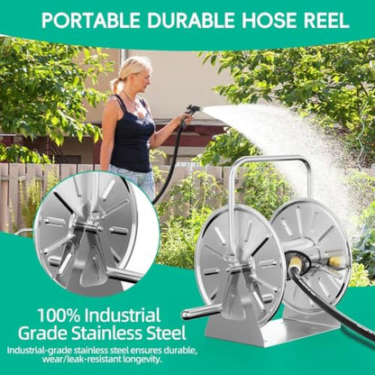 SPECILITE Garden Hose Reel, Holds 5/8In 75ft Capacity, with 6ft Leader Pipe - size: 75 FT, 6 FT Leader