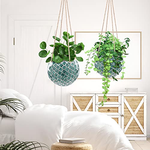 Ceramic Hanging Planter Mosaic Hanging Flower Pot - color: Square Green