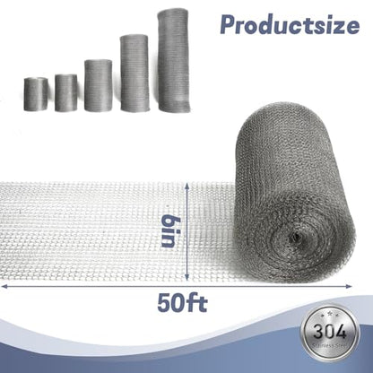 6" X 50 ft Wire Mesh Roll for Rodent Stainless Steel Mesh for Plant