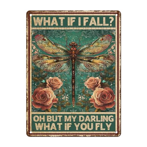 Dragonfly Wall Art Steampunk Decor Boho Office Tin Sign 12*16inch - color: Dragonfly16, size: 30X40cm(12*16in)
