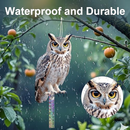 4PCS Garden Owl to Scare Pigeons Away from Porch, Flat Fake Owl to Keep Pigeon Away from Balcony, Hanging Plastic Owl, Woodpecker Scare Devices with Reflective Tape for Tree Patio Window Roof - color: Grey (2) - 4PCS