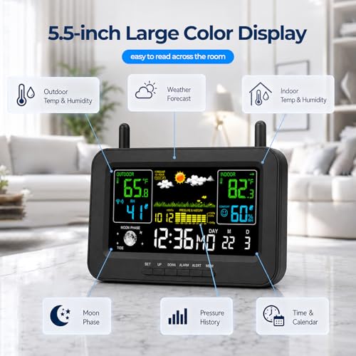 eMylo Wireless Weather Station with Remote Sensor Color Display Thermometer