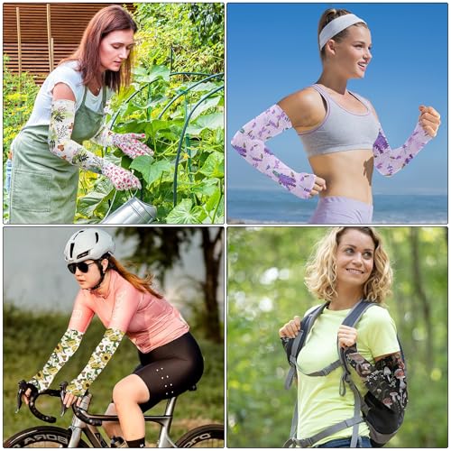 FISHEAL Sun Protection Gardening Sleeves - Women Men UV UPF 50+ Cooling Arm Sleeves with Thumbholes Farming Fishing Outdoors - color: Monarch Butterfly, size: Large