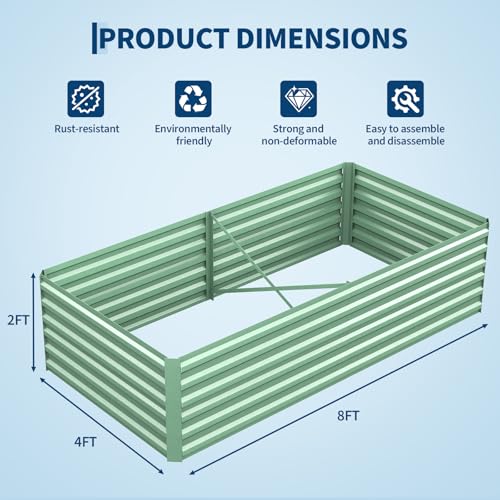 Garvee 2PCS 8x4x2ft Galvanized Raised Garden Bed, Outdoor Planter Box - color: Green-rect., size: 8x4x2ft 2pcs