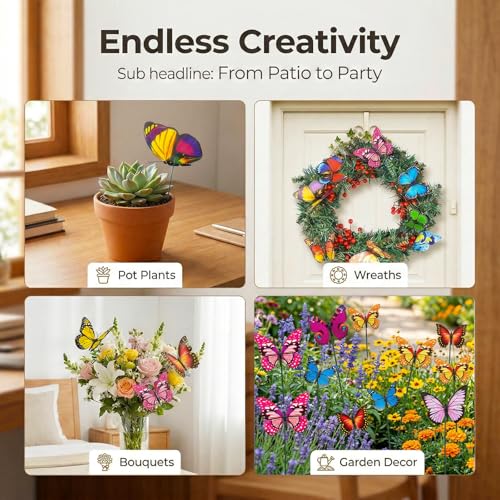 VGOODALL 50PCS Butterfly Garden Decorations, 11.5 Inch Plastic Butterfly - style: Multicolor