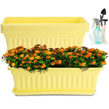 6 Pcs Window Box Planter, 17" Rectangular Planter Box with Saucers, Yellow - size: Yellow - 6 pack