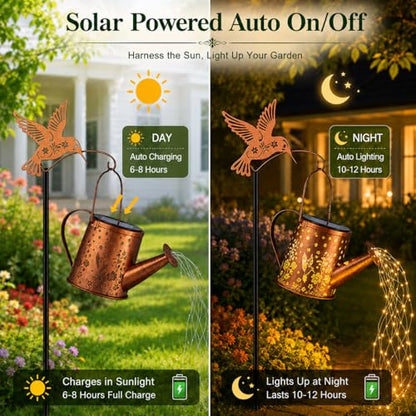 Hummingbird Solar Watering Can Lantern Outdoor Waterproof Garden Decor - size: Hummingbird