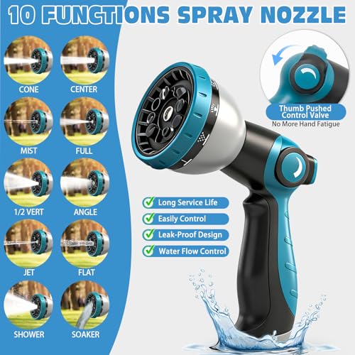 Halfjuly Garden Hose 25FT, Flat Non-Expandable Lightweight Water Hose, Durable Flexible Heavy Duty No Kink Design with 3/4" Fittings, 10 Way Spray Nozzle for Outdoor Yard Lawn - size: 25FT