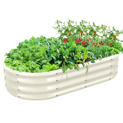 TBMLC Oval White Galvanized Planter Box, Metal Raised Garden Bed 5X2.7X1 FT - color: White, size: 5X2.7X1 FT