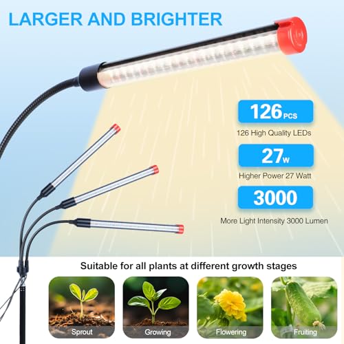 3Head Standing Grow Light for Indoor Bonsai Tree, Seed Starting - size: 3Head Stand(27W)