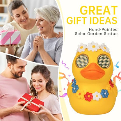 Solar Duck Garden Statue，Outdoor Duck Decor with Solar Moving Led Eyes