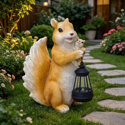 Solar Squirrel Statue with Lantern, Cute Resin Animal Garden Decor - color: Yellow Squirrel Statue