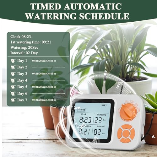 Automatic Watering System for Potted Plants, Indoor Auto Plant Waterer with Programmable Timer, Soil Moisture Sensor self Watering Device for 15 Plants, Ideal for Travel, Vacation, Away