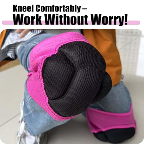 Women' s Work Knee Pads Adjustable - Thick Foam Padding, Pink Extra Large - color: Pink, size: X-Large