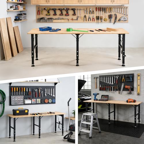 OLBRUS 68'' Adjustable Workbench with Power Outlet, Heavy Duty Work Bench