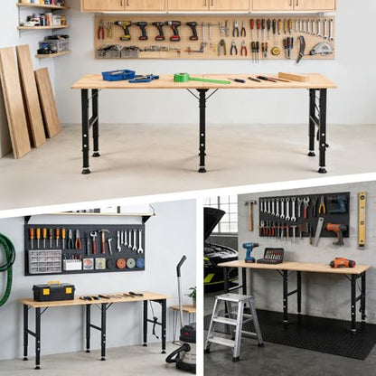 OLBRUS 68'' Adjustable Workbench with Power Outlet, Heavy Duty Work Bench