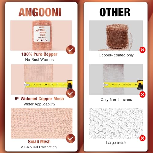 Copper Mesh Roll 5" x 40FT, 100% Pure Copper Wool for Pest Control - size: 5” X 40 Ft