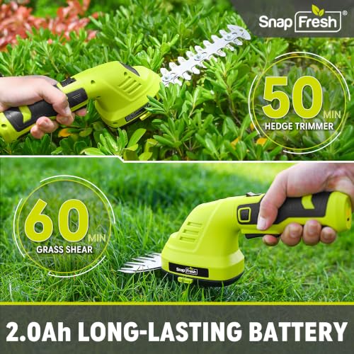 SnapFresh Cordless 7.2V Hedge Trimmer & Grass Shears, 180° Rotating Head