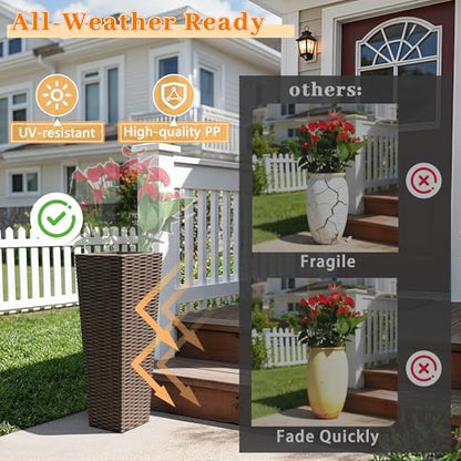 Greesum 23 Inch Tall Plastic Planters (Set of 2), Brown - color: Brown, size: 23" Height without Tray