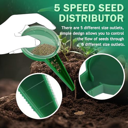 6 PCS Mini Seed Spreader, Sowing Seed Dispenser with 5 Speeds, Sowing Helper, Small Seed Planter Tool, Manual Seedlings Dibber and Widger Set, Seed Sower Spreader Handheld for Tiny Seeds (Red)