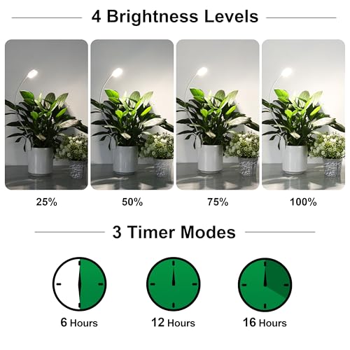 Hywyimlait Indoor Pot Clip Plant Grow Light, Full Spectrum LED Growing Lamp, 4 Grade Dimmable, Timing Function 6/12/16H, Easy Installation for Small Plants, Succulents, White, 3 Pack - size: 3 Pack