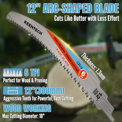 KEENTECH 12" Arc-Shaped Reciprocating Saw Blades, Fast Wood & Tree Pruning - size: 12"