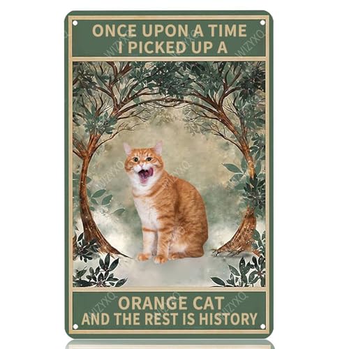 Metal Signs Once Upon A Time I Picked Up A Orange Cat And The Rest Is History Vintage Tin Sign for Home Office Kitchen Bar Cafe Garden Wall Decor 12x8 Inch - color: tin sign 15