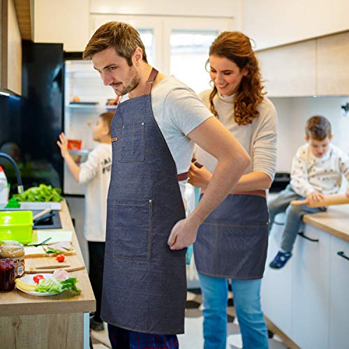 2 Packs Waist Denim Aprons for Restaurant Kitchen Women Waitress Denim Apron - color: Blue
