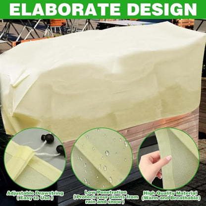 Plant Frost Cover for Garden Protection, Rectangular Planter Winter Blanket with Drawstring, 59 x 17.7 x 15.7 Inch, 4 Pack