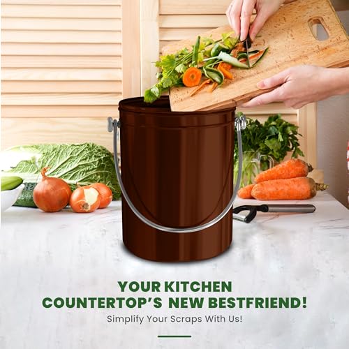 Utopia Kitchen Countertop Compost Bin 1.3 Gallon, Stainless Steel, Copper - color: Copper, size: 1.3 Gallon (Pack of 1)