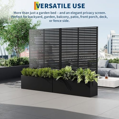 GarveeLife Metal Planter Box with Trellis 71"x47"x16", with Drainage Holes - color: Strips, size: no wheel